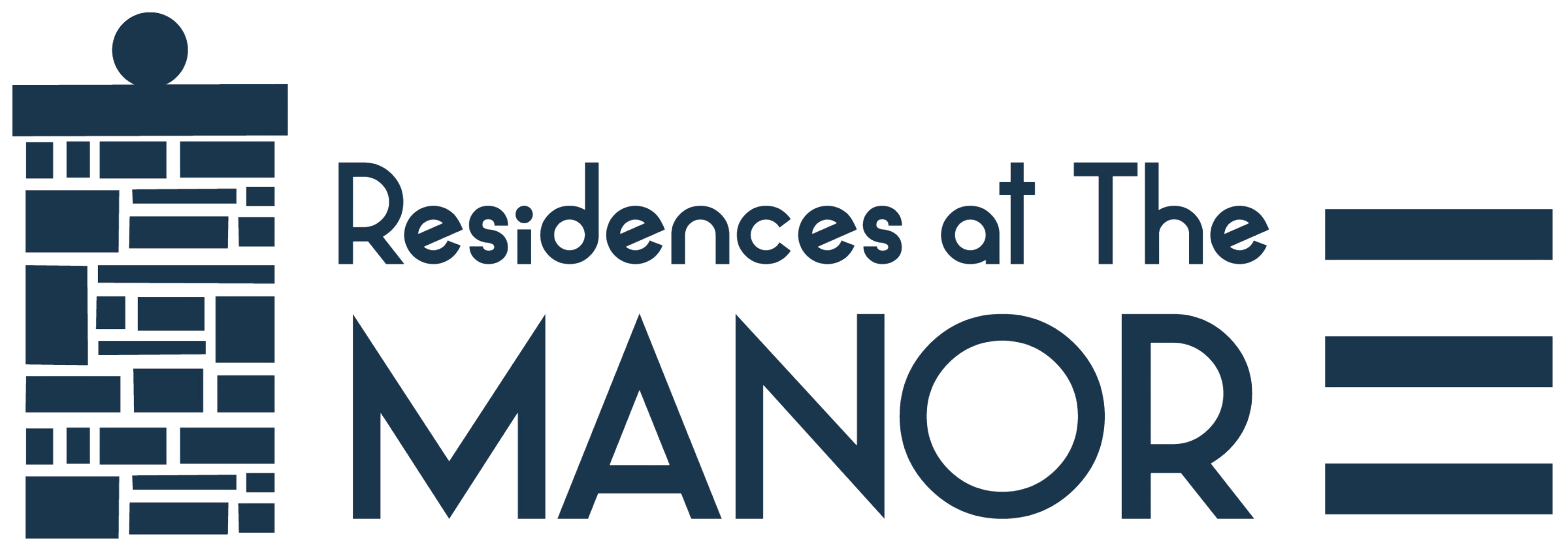 Residences at the Manor logo with a stone pillar graphic.